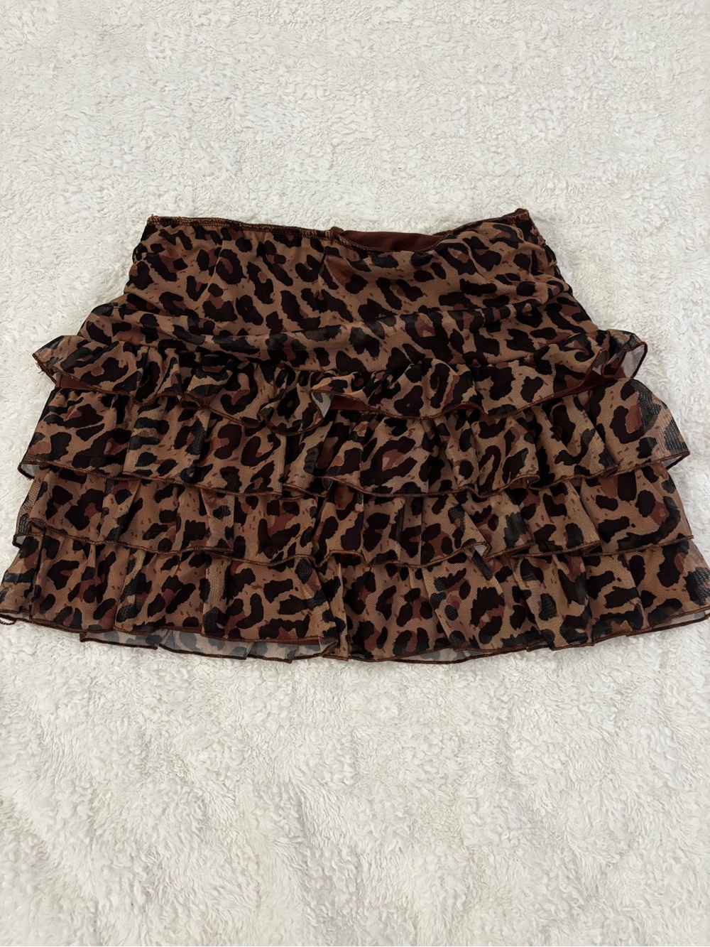 SHEIN Leopard Ruffle Tiered Mini Skirt - Brown & Black